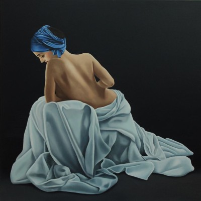 The bather lady with the blue scarf