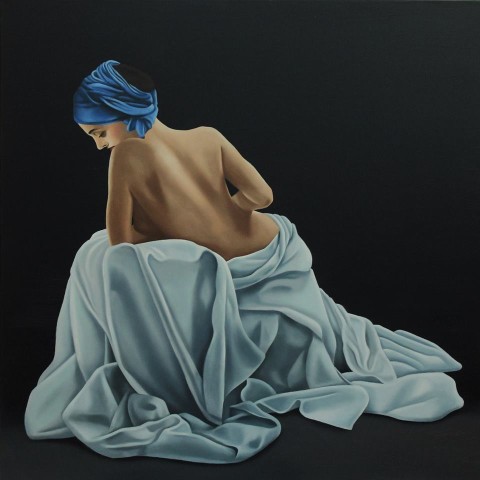 The bather lady with the blue scarf